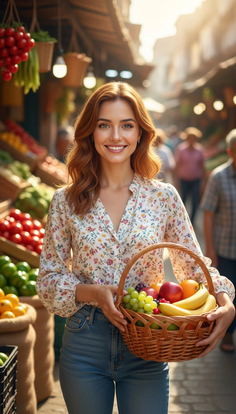 Isa en el mercado analizando experiencias de compra
